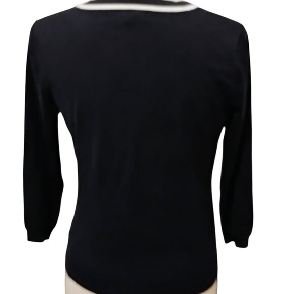 Ralph Lauren Sweater Cardigan Silk V Neck Navy Ivory Preppy Office Nautical S - Picture 4 of 14